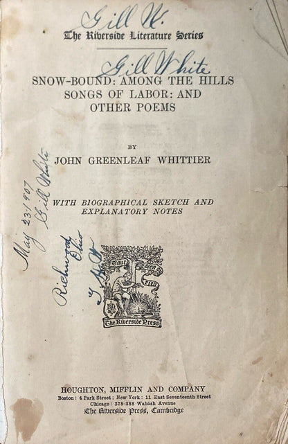 Riverside Literature Series No. 4 Snow-bound, Among the Hills by Whittier 1886