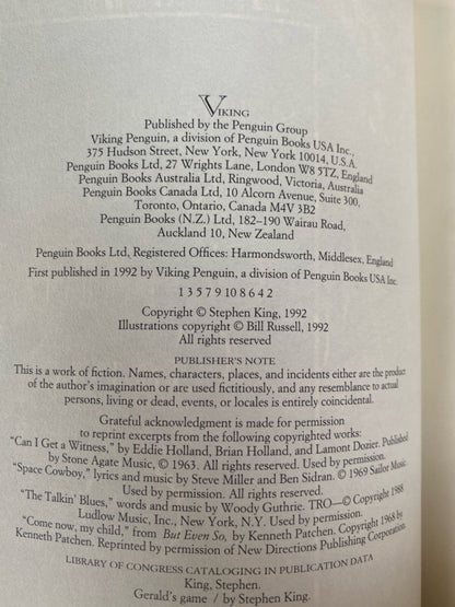 Gerald's Game by Stephen King 1992 Viking Hardcover First Edition