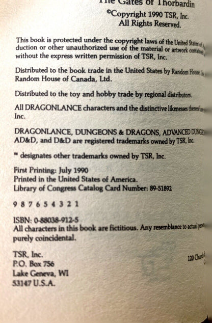 The Gates of Thorbardin by Dan Parkinson TSR Paperback Dragonlance First Edition