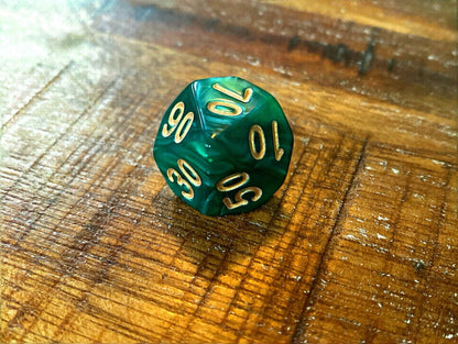 Set of 7 TTRPG Gaming Dice Dungeons & Dragons Pathfinder D20 Green Marble Gold