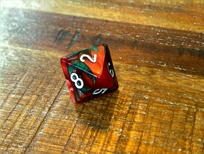 Set of 7 TTRPG Gaming Dice Dungeons & Dragons Pathfinder D20 Red Green Marble