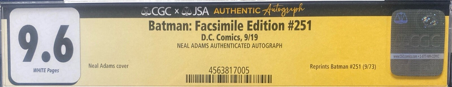 DC Comics Batman #251 Facsimile CGC 9.6 signed Neal Adams JSA