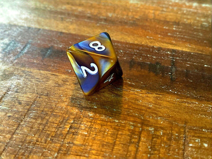 Set of 7 TTRPG Gaming Dice Dungeons & Dragons Pathfinder D20 Blue Tan Marble