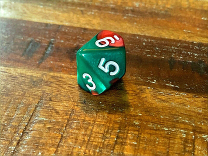 Set of 7 TTRPG Gaming Dice Dungeons & Dragons Pathfinder D20 Red Green Marble