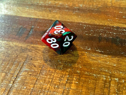 Set of 7 TTRPG Gaming Dice Dungeons & Dragons Pathfinder D20 Red Green Marble